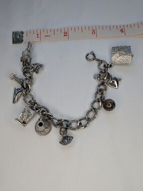 Vintage Sterling Silver Multi Charm Bracelet Graduation Cap Horse Carriage 7 In